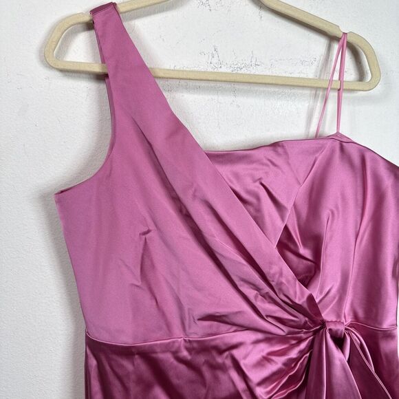 (R7) LAUREN Ralph Lauren Satin One-Shoulder Cocktail Dress in Pink Size 16 - Picture 4 of 16